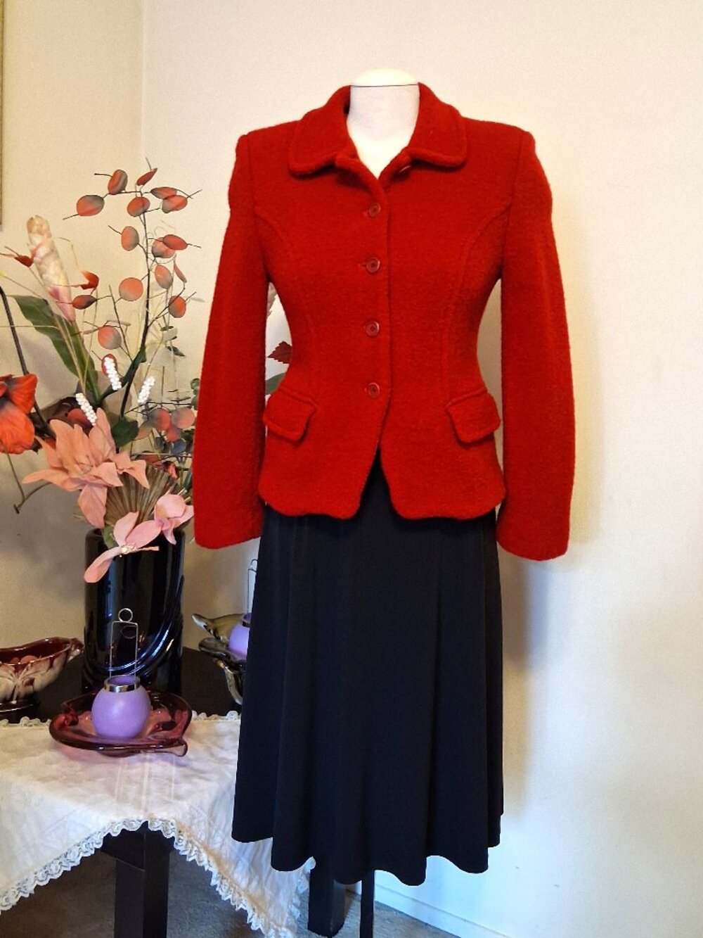 Vintage Jones New York 86% Wool Lined Red Blazer Jacket Luxury Outerwear S